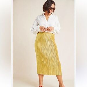 Maeve Gold Pleated Domi Midi Skirt